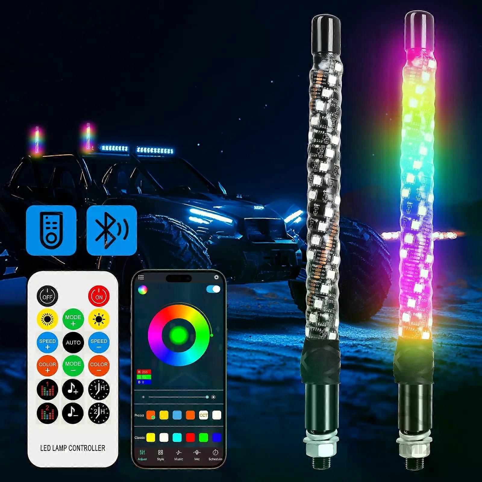 2 יחידות 1FT LED שוט אורות שלט רחוק מוט דגל אנטנת שוטים עבור UTV טרקטורונים מחוץ למשאית כביש חול באגי דיונה RZR