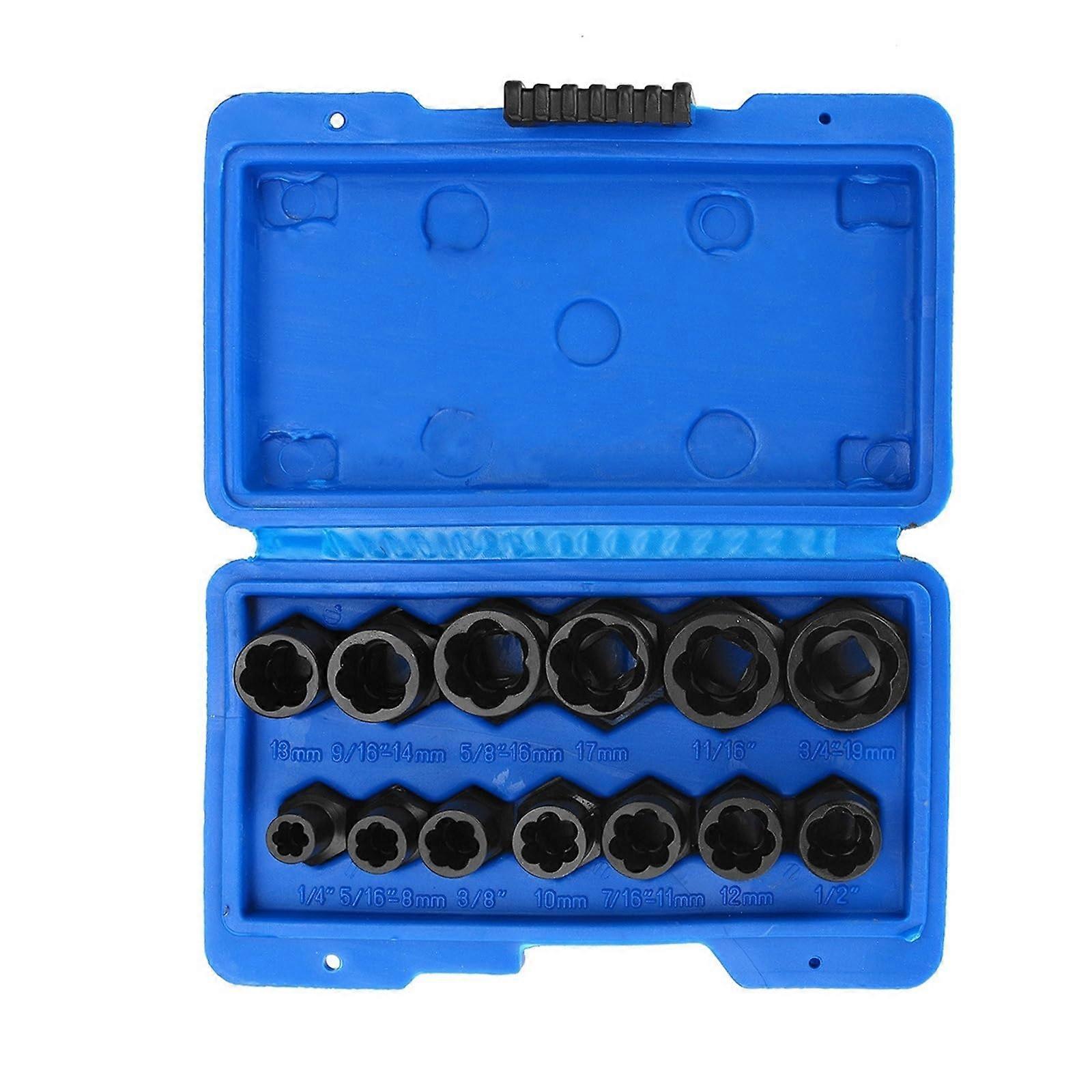 13Pcs Impact Damaged Bolt Nut Remover Extractor Tool Socket Set With Box For Stripped Bolts SAE/Metric Sizes