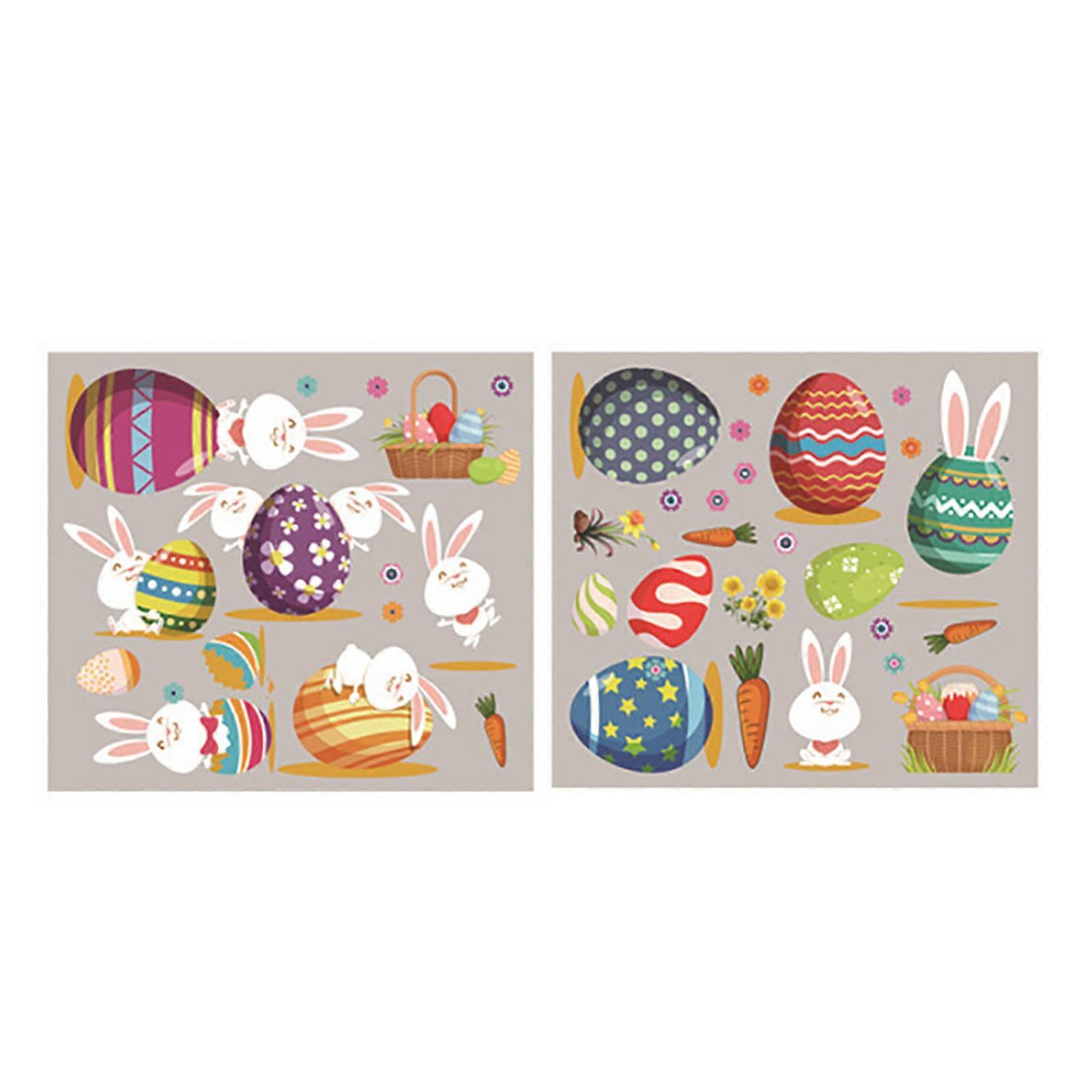 2pcs Happy Easter Decorations Window Clings Rabbit Bunny Eggs Wall Sticker Decal