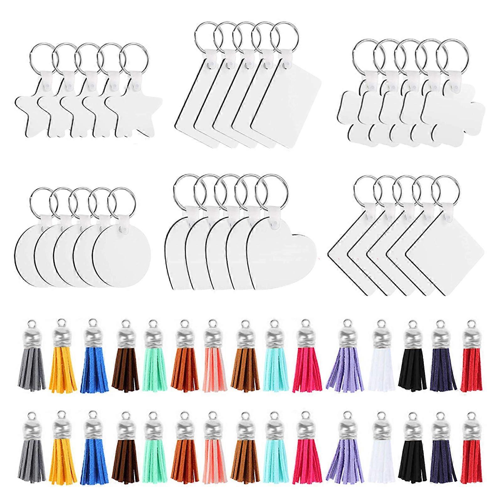 30 Pieces Sublimation Blank Keychains + 30 Pieces Colorful Leather Tassel Set Thermal Transfer for Key Chain Double-Side Printed MDF Keyrings for Key