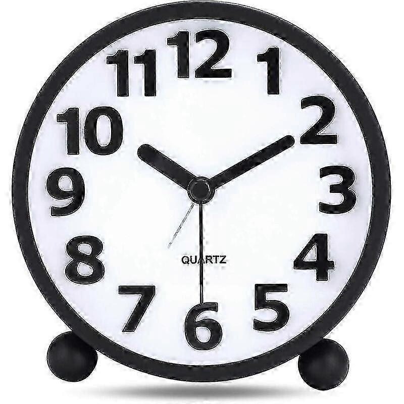 Silent Analog Alarm Clock,black Metal Large 3d Digits,non Ticking Table Clock With Night Light Bedside Alarm Clock 10.8cm