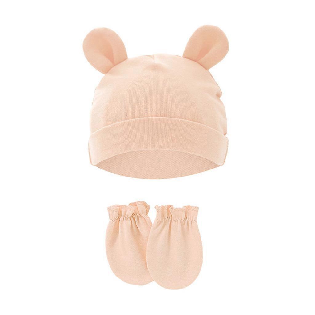 Infant Beanies Hat Caps Mitten Gloves Set Keeps Babies for Head Hands Ears Warm Protects Baby from Self Scratching Soft  Champagne