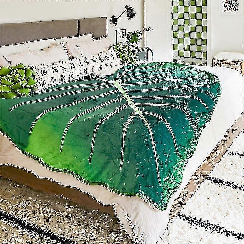 Gloriosum Leaf Shaped Sofa Throw with Large Green Bedspread and Christmas Gift Theme