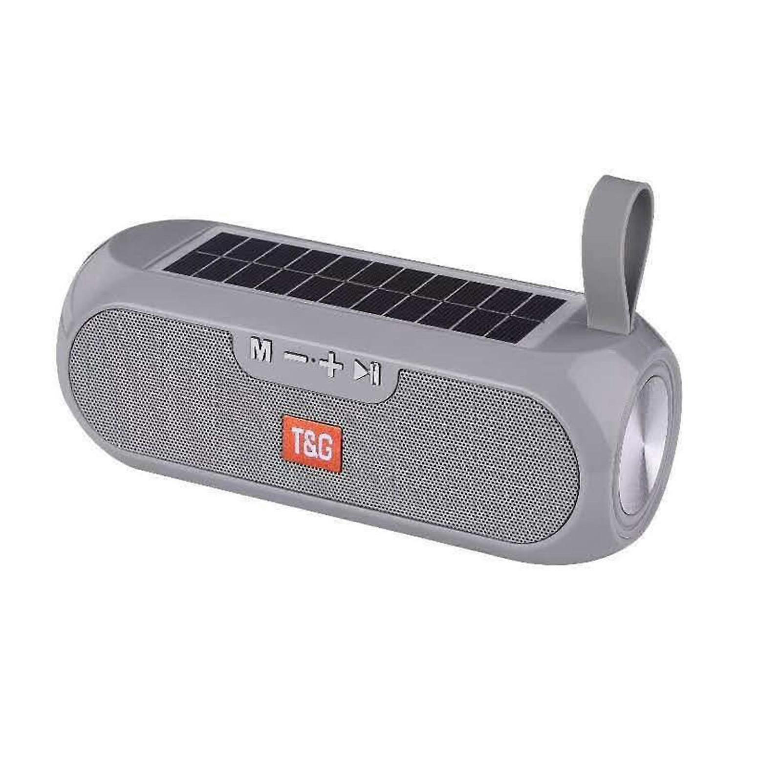 Rechargeable Wireless Speaker Hifi Stero Mobile Phone Speaker Solar Power Noise Reduction Subwoofer Cordless Loudspeaker Silver gray