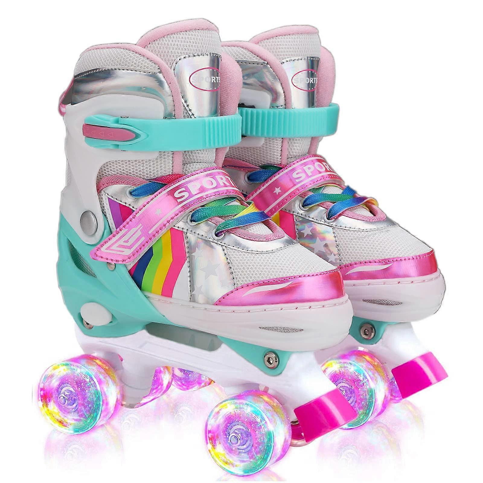 Adjustable Roller Skates for , with Luminous Wheels, Comfortable and Breathable Quad Skates for , Pink pink S(3034)