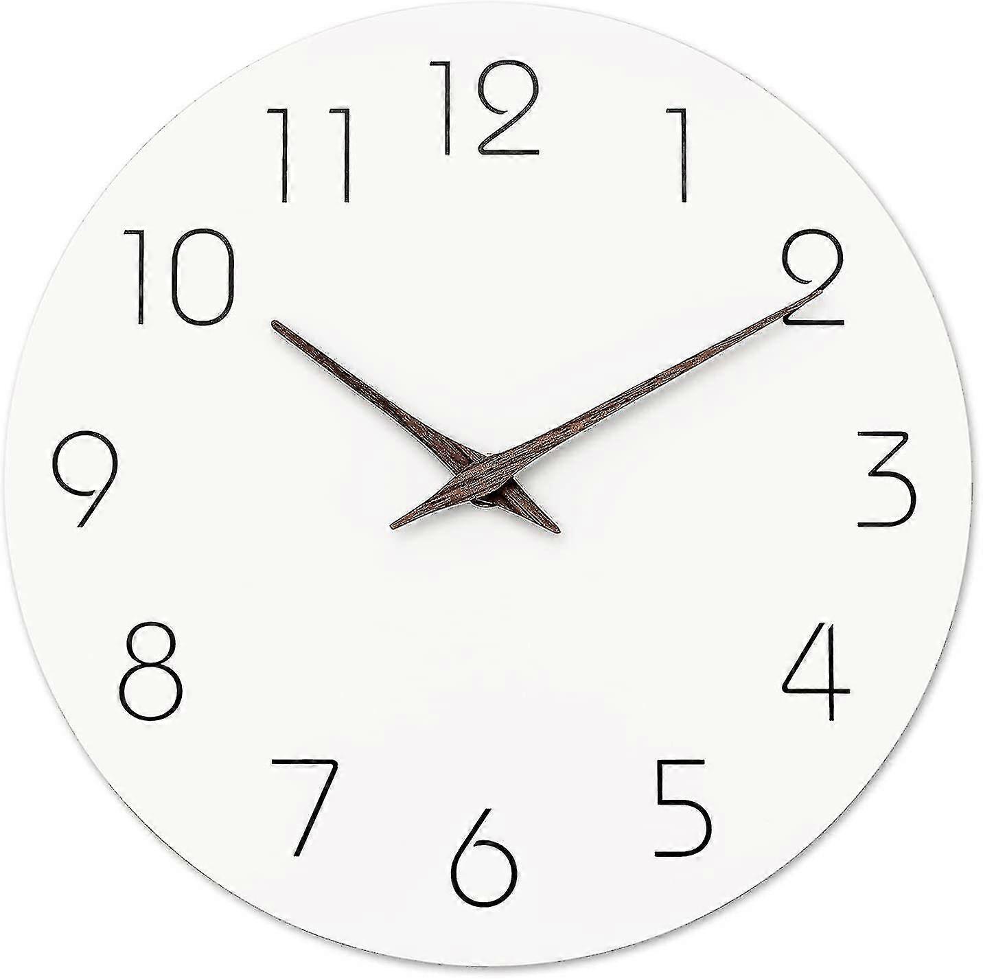 9.5インチ静音壁掛け時計 - ホーム&オフィス用の電池式木製装飾品(ホワイト)