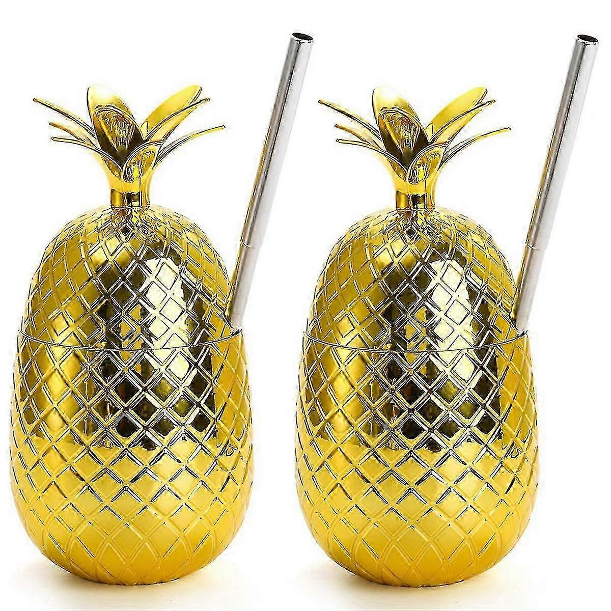 Set of 2 Pineapple-Themed Drink Cups, 450ml Capacity with Extended Straw, Ideal for Hawaiian Luau Parties