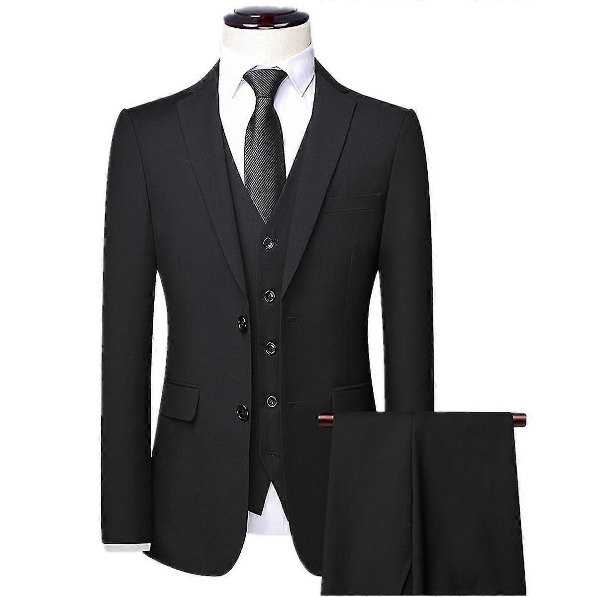 Men's Business Casual 3-Piece Suit Set with Blazer, Pants, and Vest