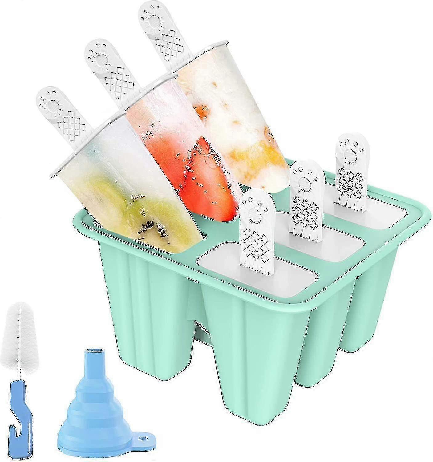 6 Pack Silicone Popsicle Molds with Funnel & Brush - Reusable & Easy Clean