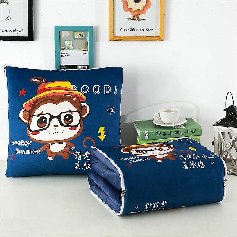Cushion Blanket 2 in 1 Travel Blanket and Pillow, Soft Warm Multicolored Monkey Neck Support Cushion for Sofa, Bed, Office Chair
