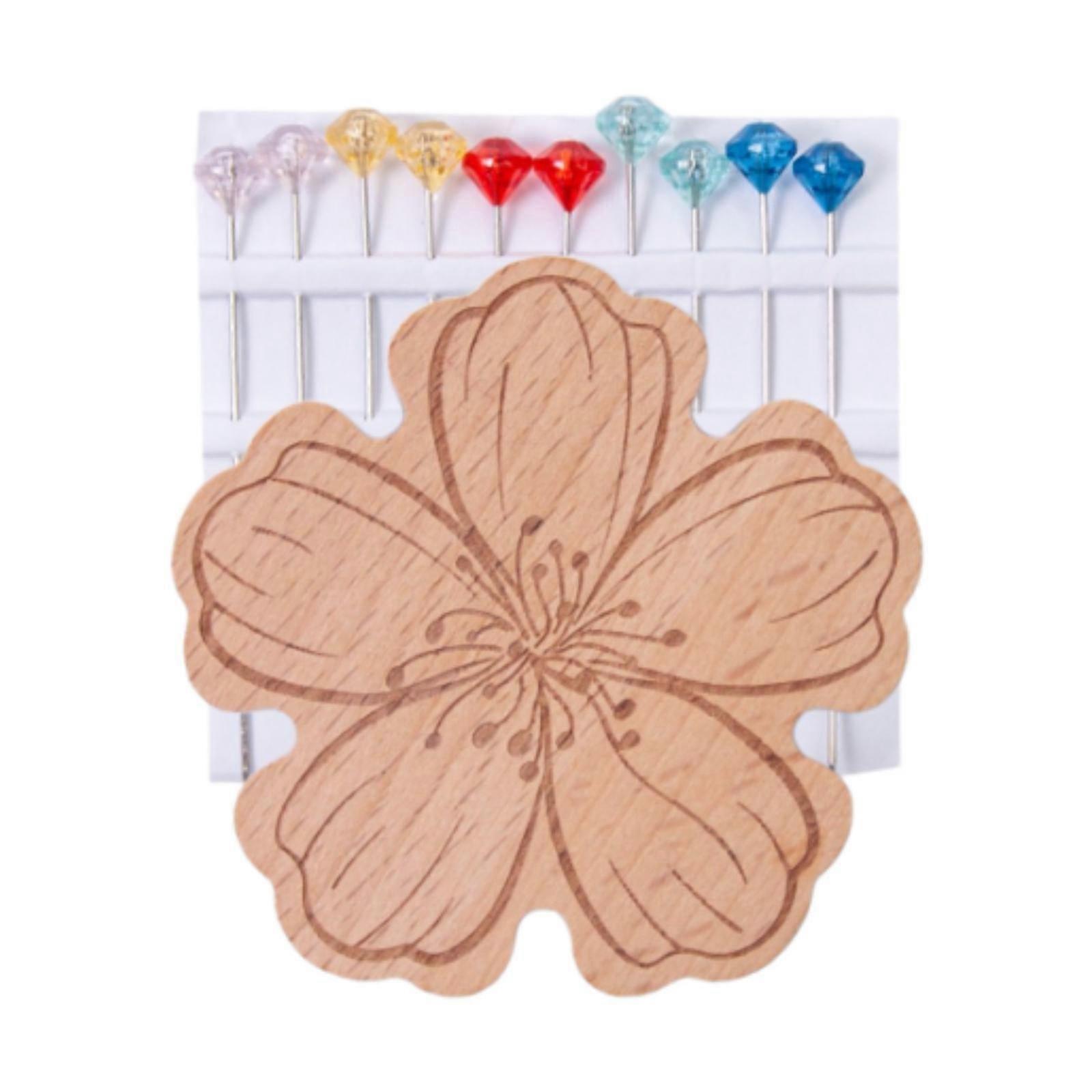 دبوس حامل الخياطة دبوس مع 10 قطع دبابيس رأس اللؤلؤ أدوات يدوية خشبية