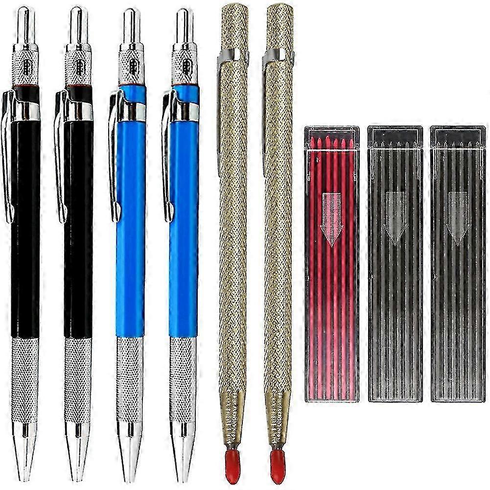 9pcs 2mm Carpenter Pencil Set with Pen Core & Carbide Scraper Tool for Drawing