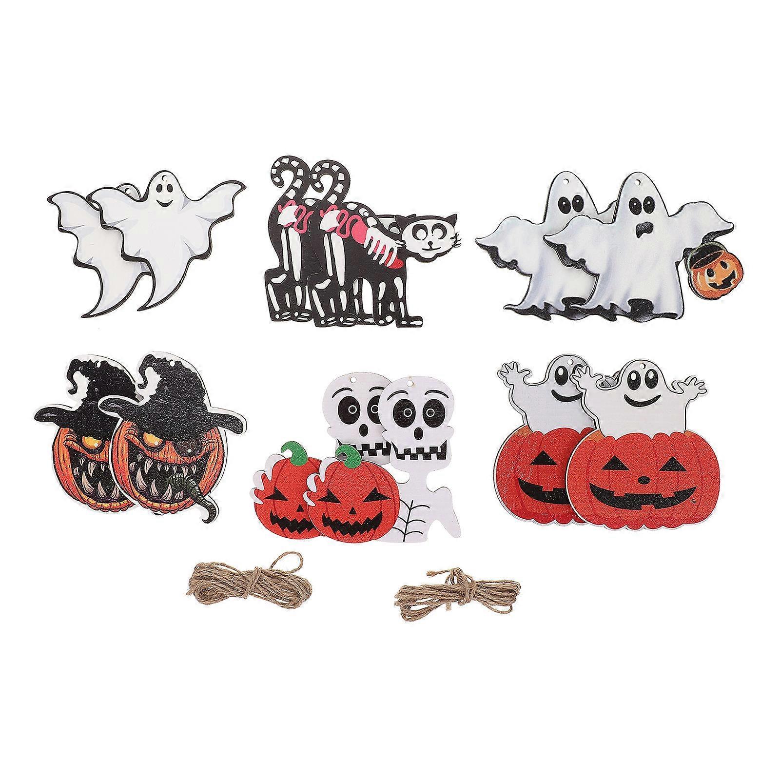 Halloween Pendant Assorted Color Halloween Party Indoor Decor Wood Craft 9X8CM 12Pcs
