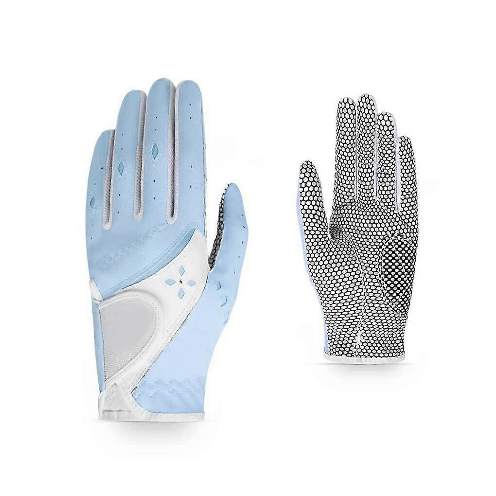 Ladies Golf Gloves Leather NonSlip Adjustable Breathable Fitness Gloves Blue Size 21