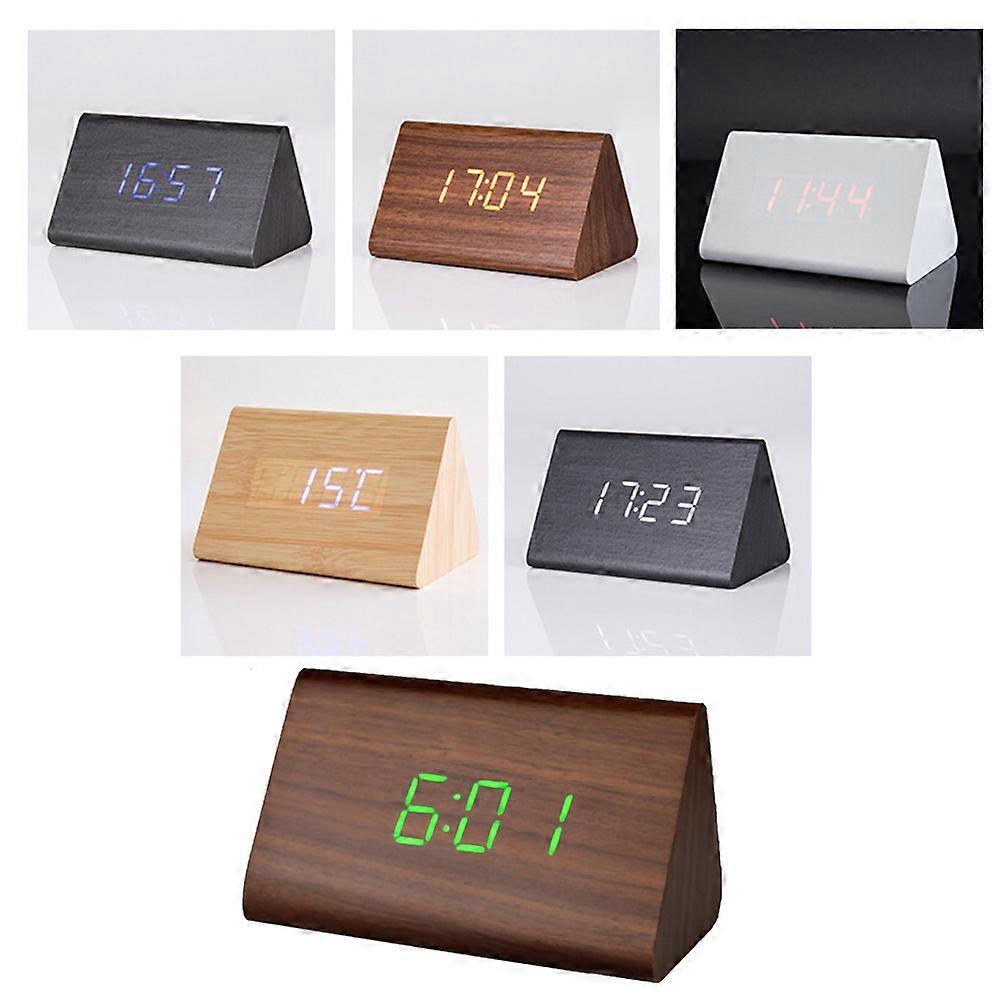 Modern Digital Desk Clock Alarm Clock With Sound Control For Home Decor Brown Wood And 1Set