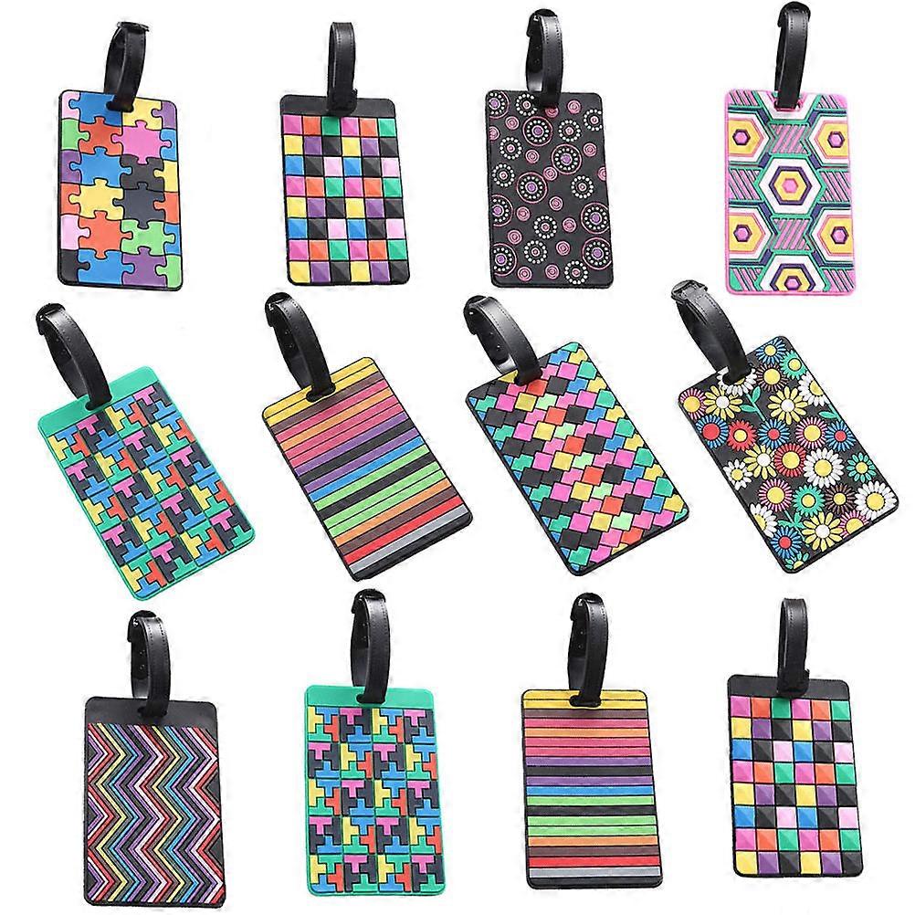 12pcs Stylish Rubber Luggage Tags for Travel Suitcases – Reusable ID Labels with Unique Patterns for Easy Baggage Identification