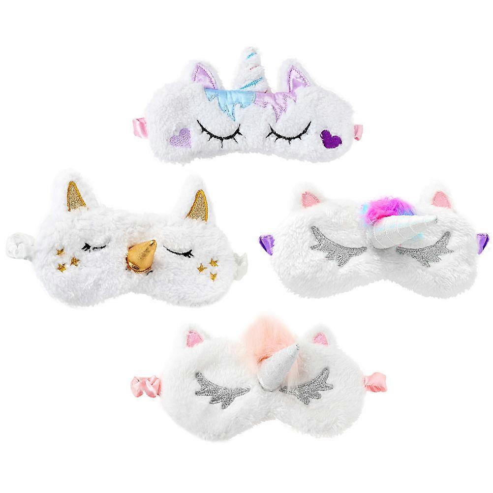 Cartoon Sleeping Eye Mask Unicorn Shaped Heart-shaped Pink Plush Comfortable Sleep Mask for Kids 4Pcs