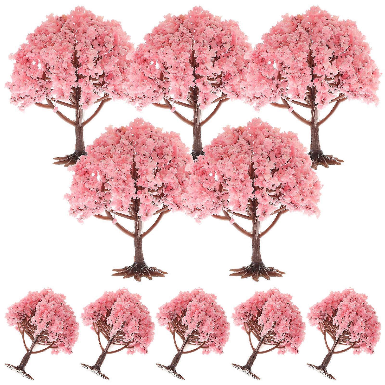 Miniature Fake Tree Ornament Set 10pcs Artificial Blossom Trees for DIY Decor, Model Train Scenery & Creative Table Centerpieces with Base