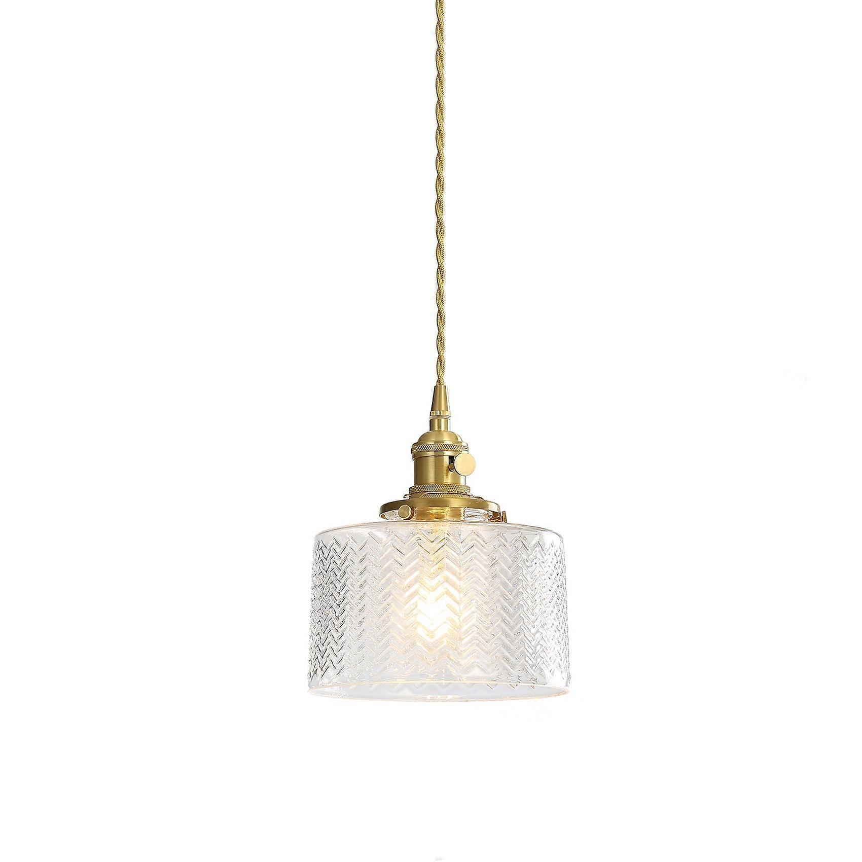 Glass Pendant Light With Gold E27 Socket, Adjustable Cable, Transparent Ribbed