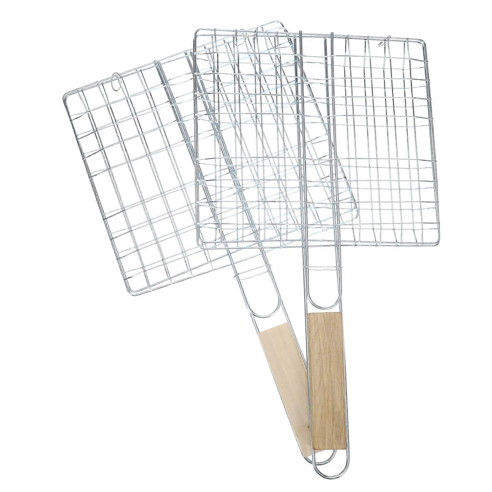 2 Pieces Barbecue Net Piece Foldable BBQ Grill Tool with Wooden Handle for Outdoor Picnic and Even Grilling Corrosion Resistant Ref: 5427