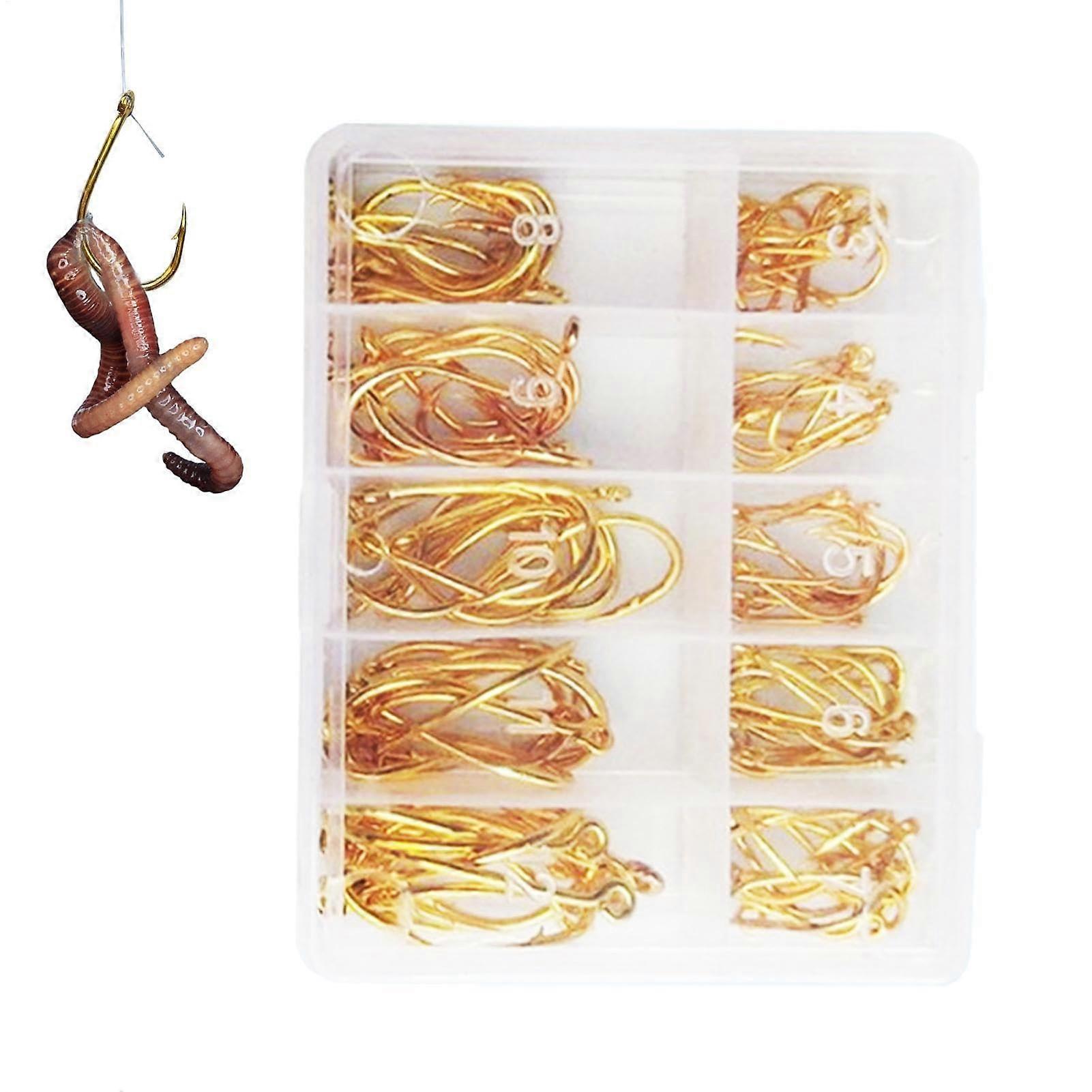 Fishing Hooks for Freshwater Fishing - 100 Strong Gold Saltwater Hooks for Beginners and Experienced Anglers