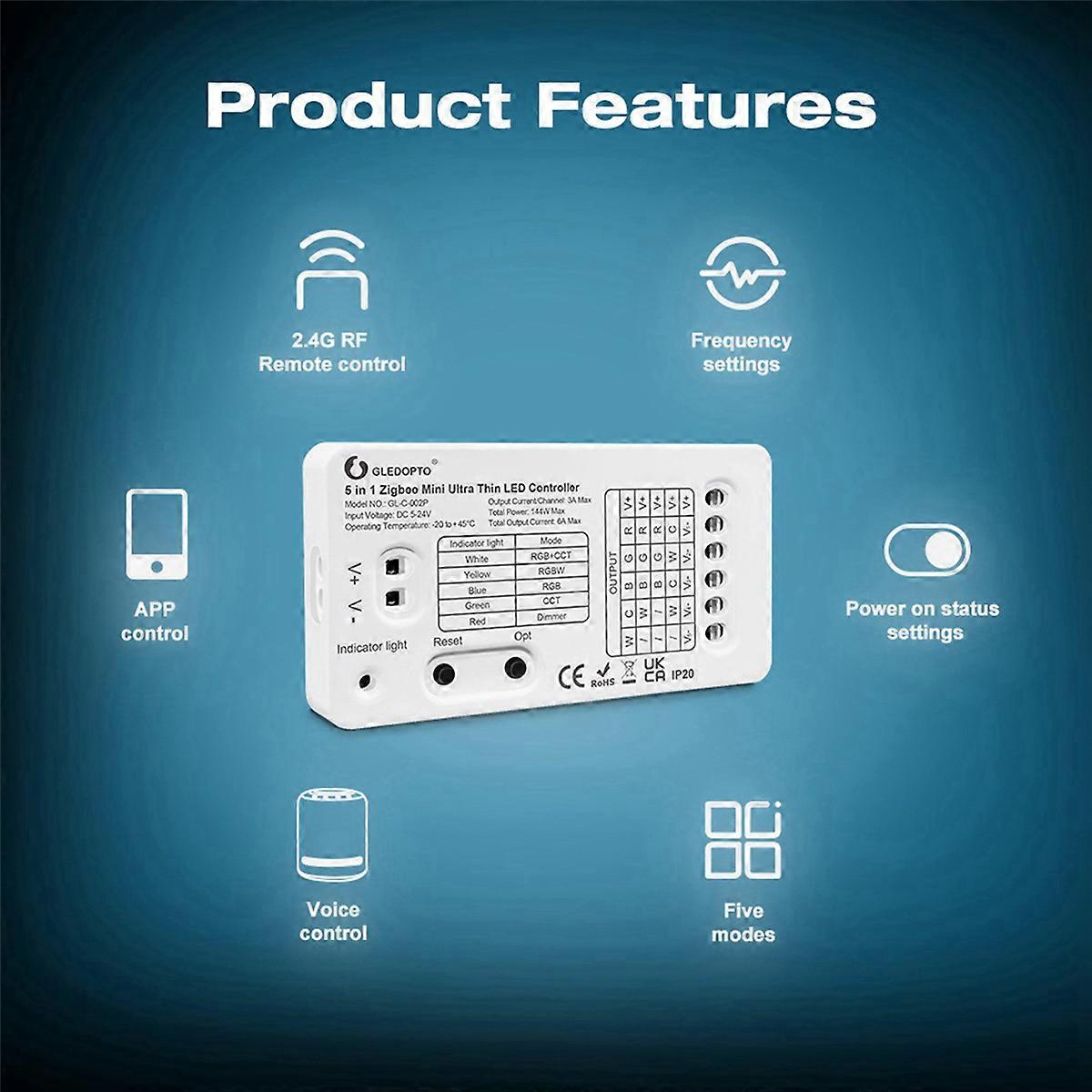 5X Zigbee 3.0 DC5-24V Mini 5 in 1 RGBCCT/RGBW/RGB/CCT/Dimmer LED Light Strip Controller for TV Backl
