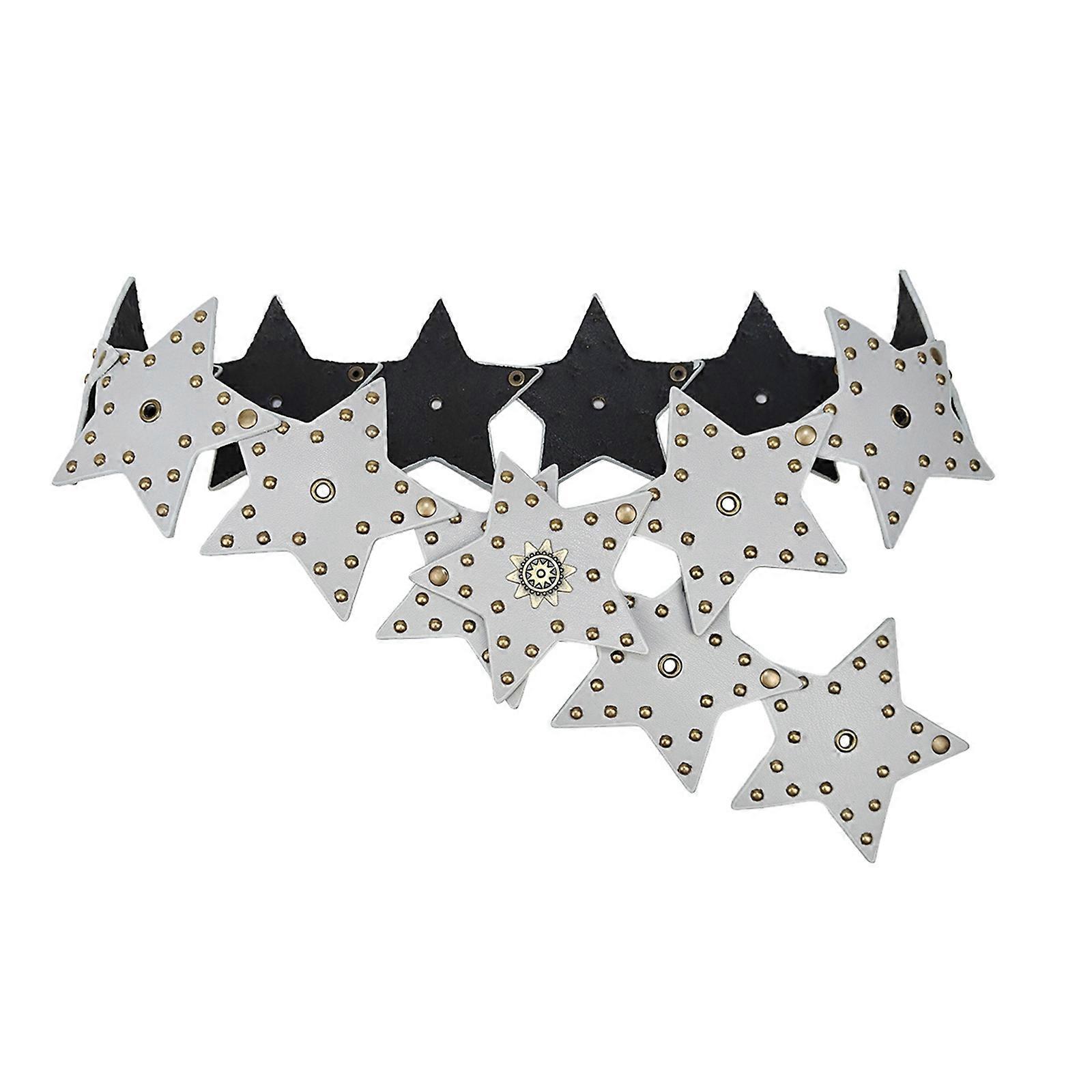 Modern PU Belt with Polished Star Rivets, Smooth Edged Girdle 9.5cm Width Waist Strap Band for Parties or Office  Silver