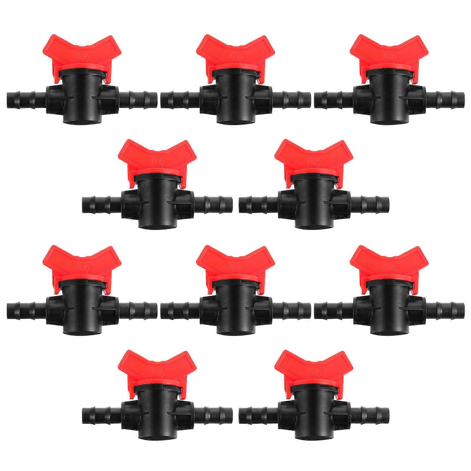 10 Pack Red Ball Valve Irrigation Fittings with Leak Proof Barbed Tube Connectors for Drip Irrigation Shut Off Control