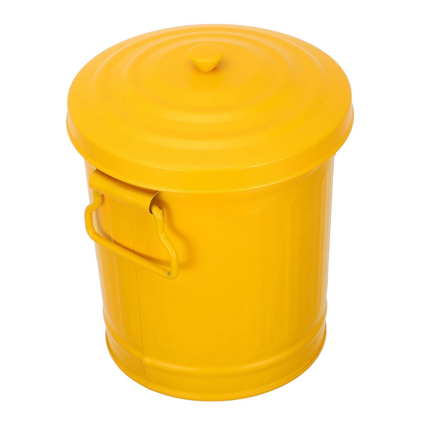 Desktop Small Trash Can Mini Trash Can Waste Collection Pen Holding Storage Yellow 17.50X14.40X14.40CM Iron Simple For Bathroom 1Pack
