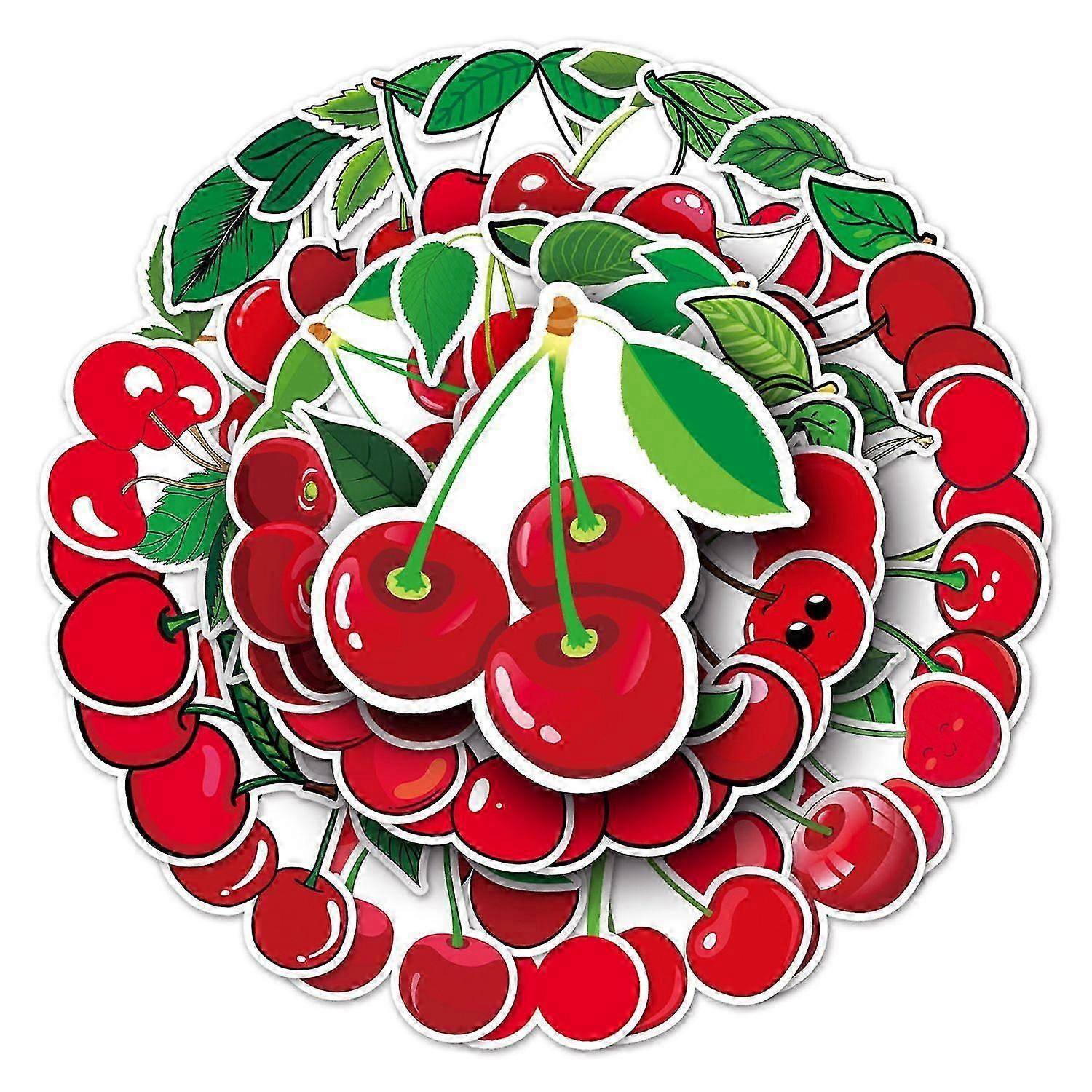 2025 Latest Model 50Pcs Cherry Stickers Waterproof PVC Adhesive Fruit Pattern