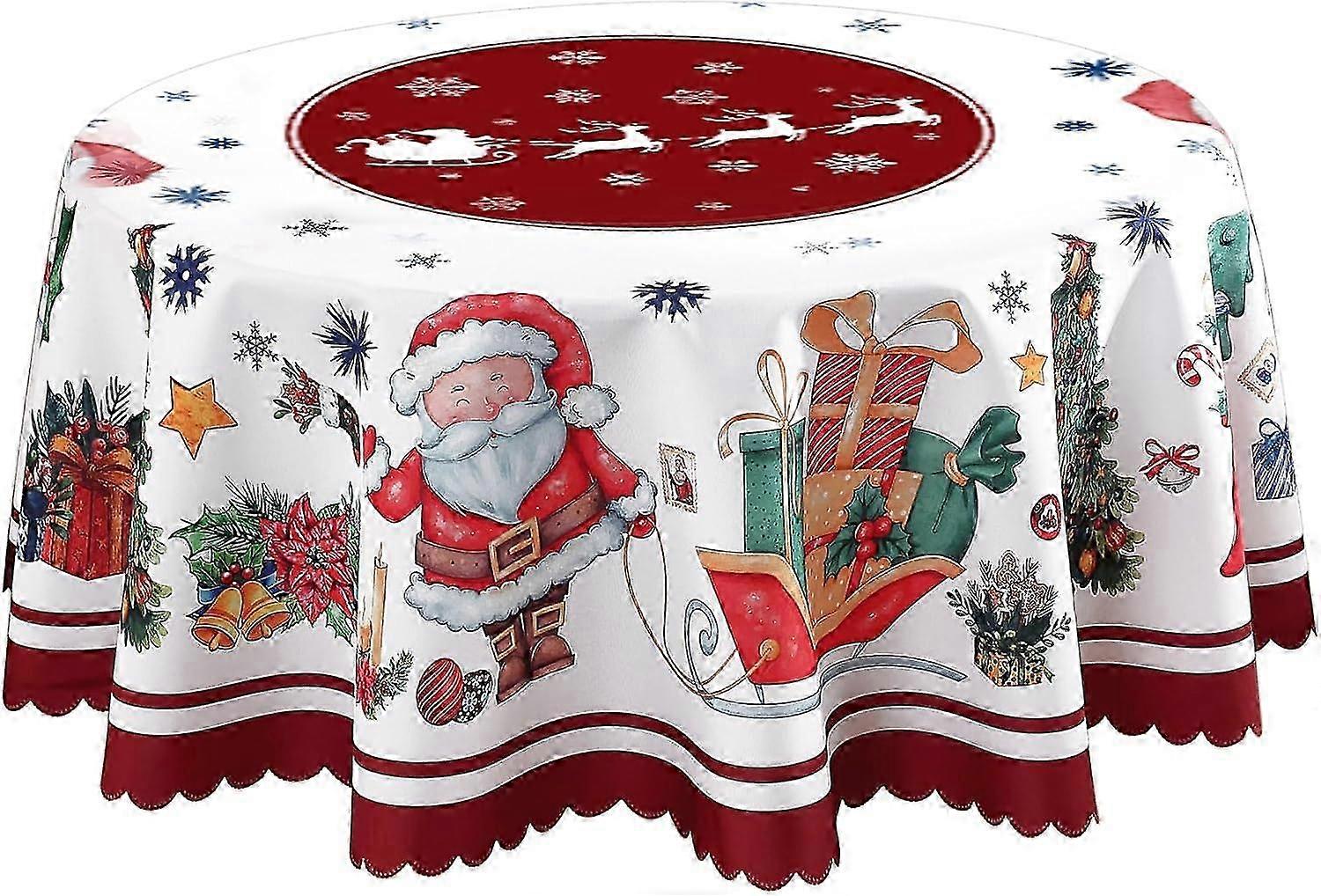 Christmas Round Tablecloth 120cm Red Polyester Santa Claus Table Cover
