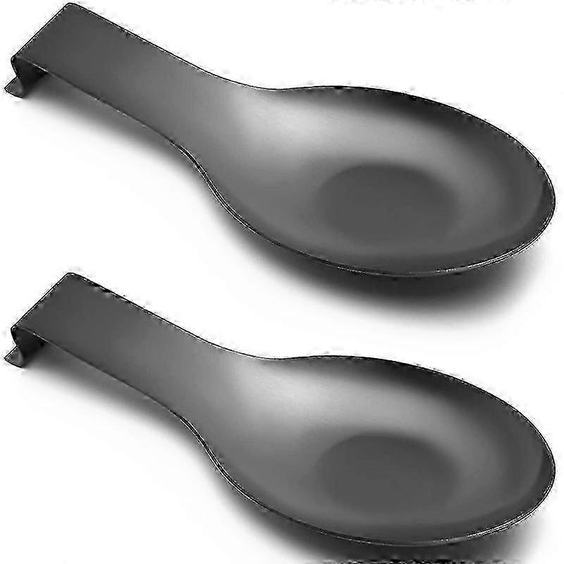 Kitchen Counter Spoon Rest for Cooking Utensils, Rust Resistant Black (2P)