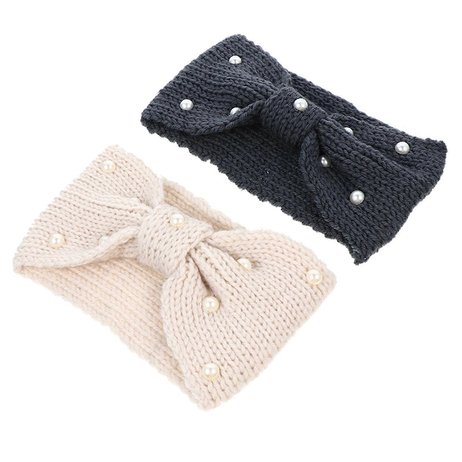 Women's Headbands Knitted Head Bands Bowknot Hair Accessories 18.5x10.5cm Wool Material 2Pack