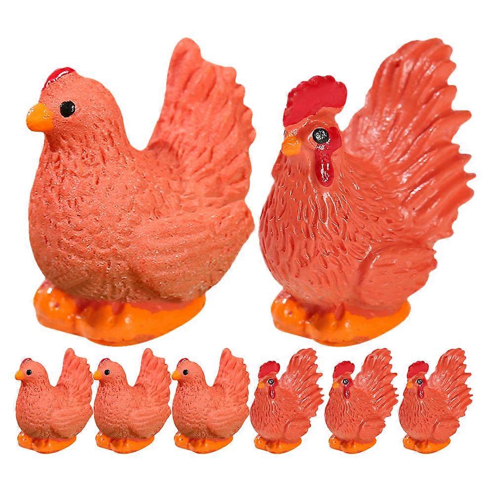 Resin Retro Rooster Ornament Miniature Hen Figurines Decoration 8Pcs