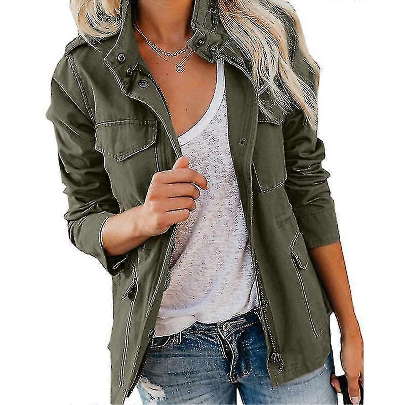 Ladies Military Jacket Snap Buttons Streetwear Fall Coat Utility