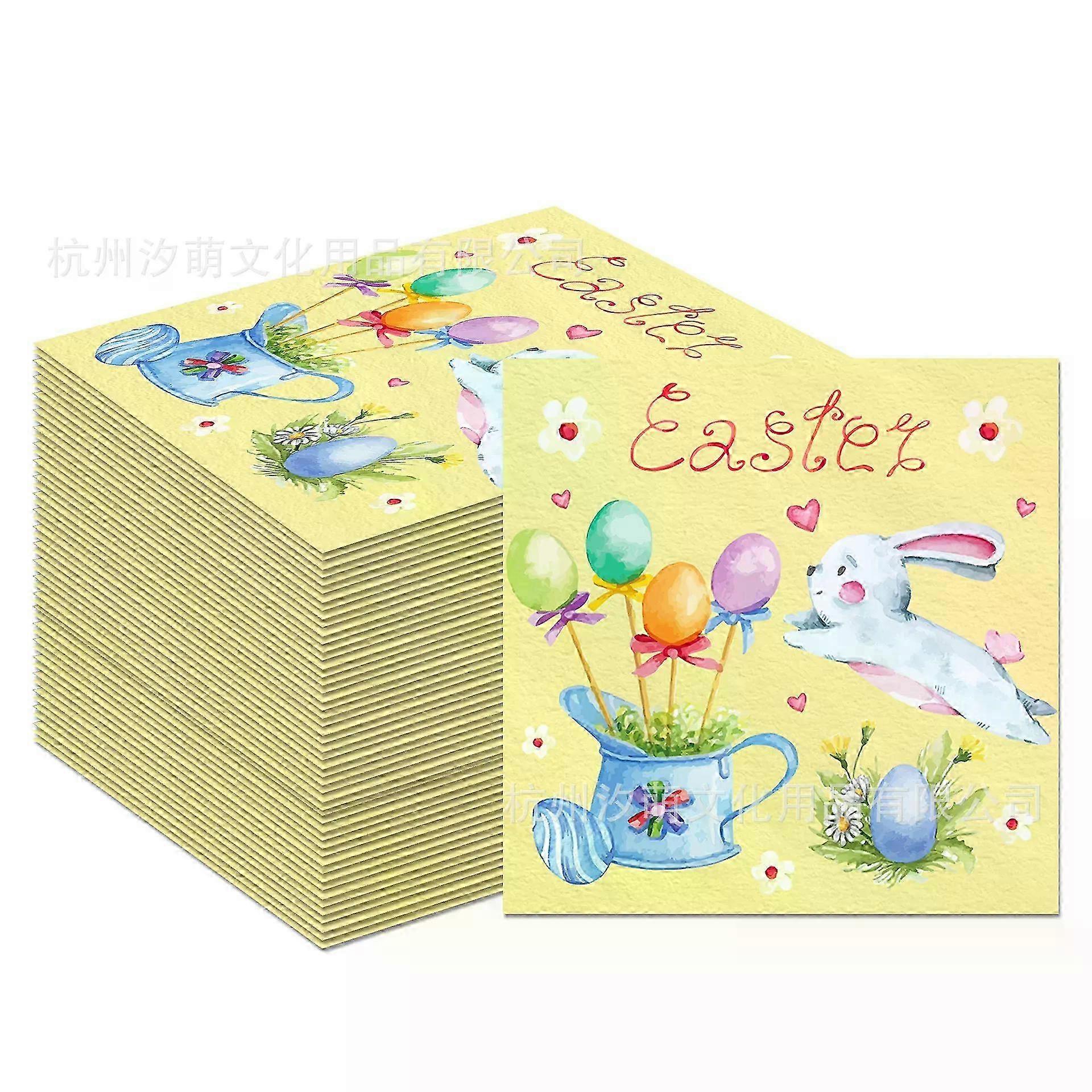 Charming 20pcs Easter Theme Disposable Napkins with Cute Cartoon Rabbit and Easter Egg Pattern for Happy Easter and Birthday Party Decor