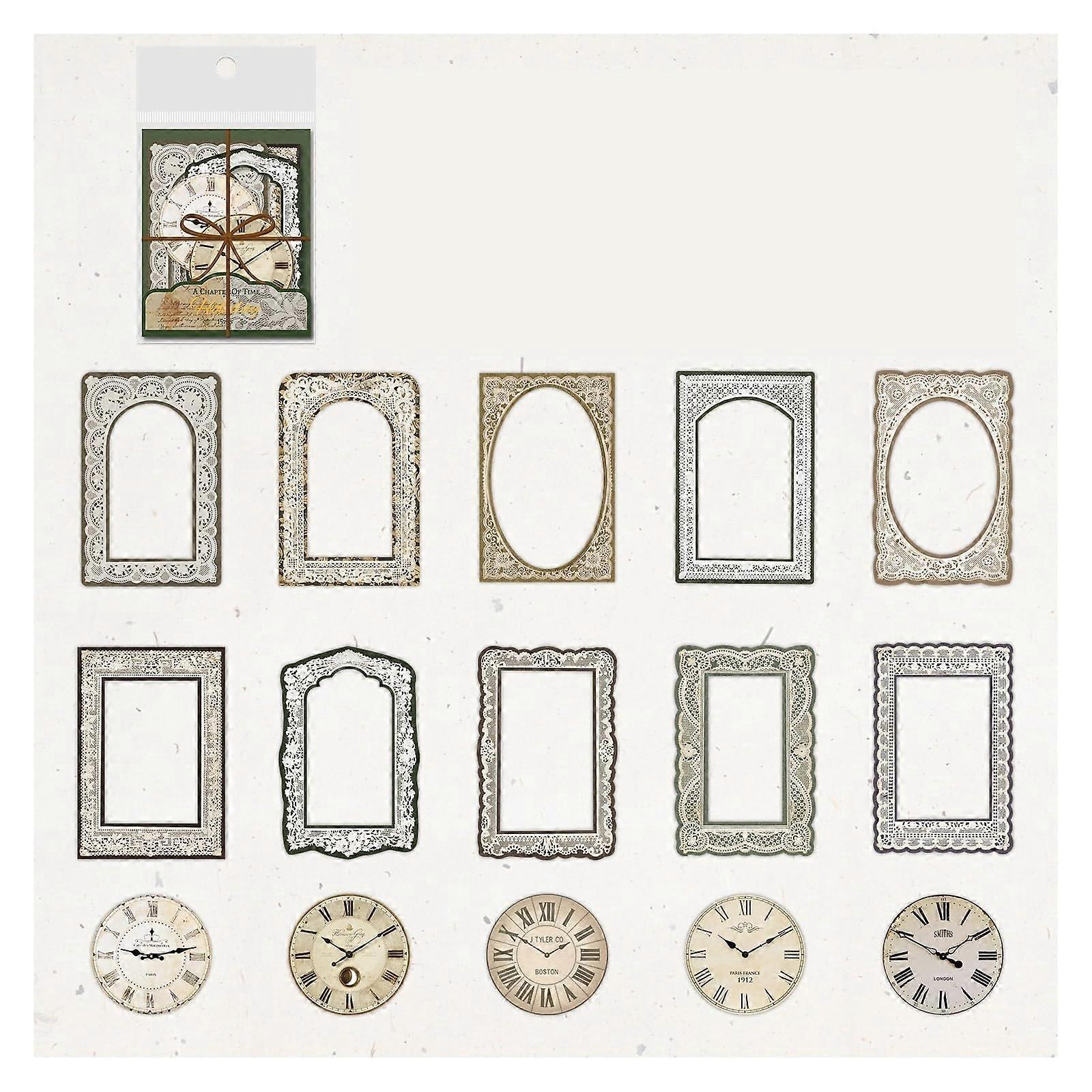Decorative Scrapbook 15-Piece Vintage Clock Edges, Paper Material, Collage Stickers, Scrapbooking Patterns
