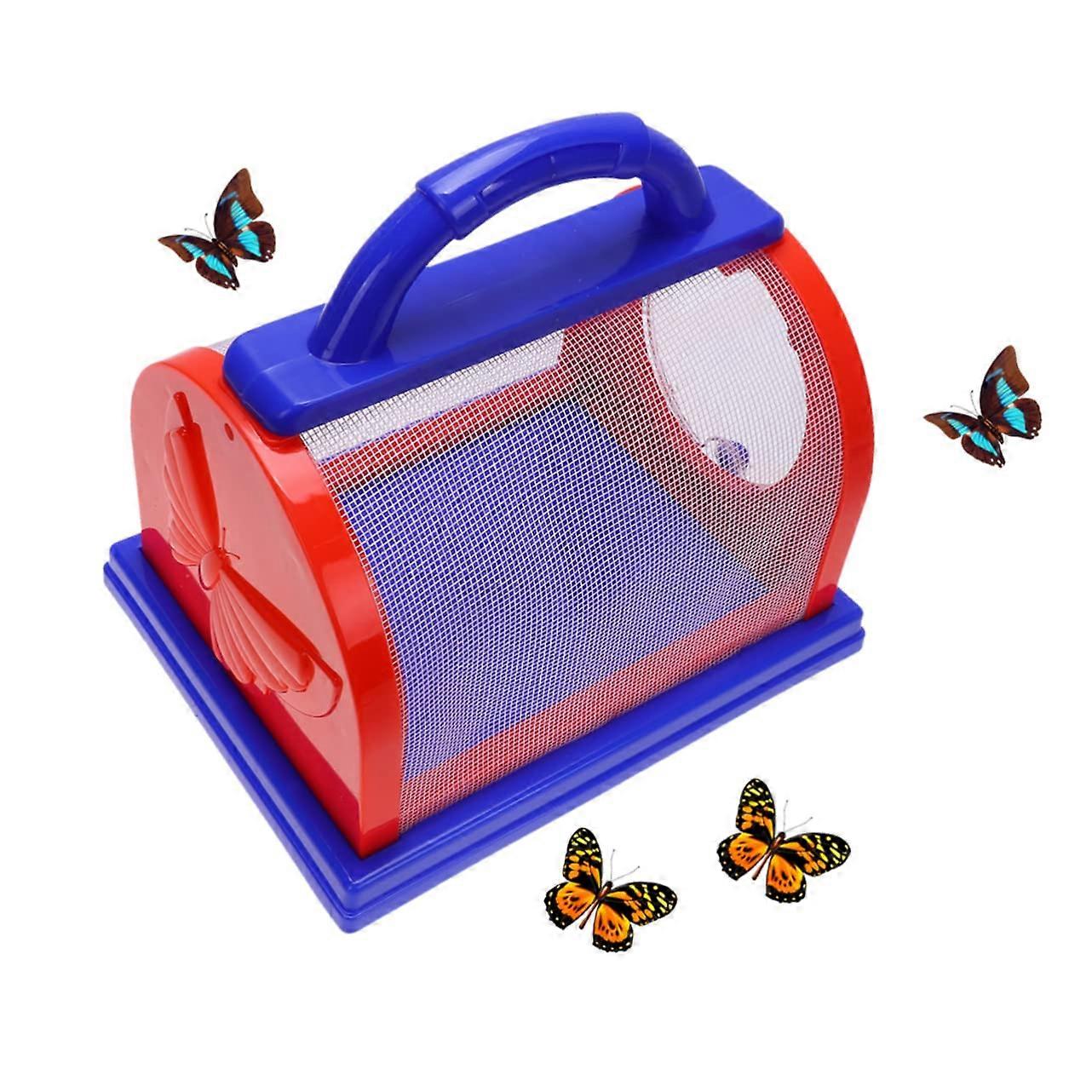1 Set Insect Cage with Magnifying Glass and Tweezers Colorful Insect Catcher for Boys and Outdoor for Nature Exploration and Red Blue