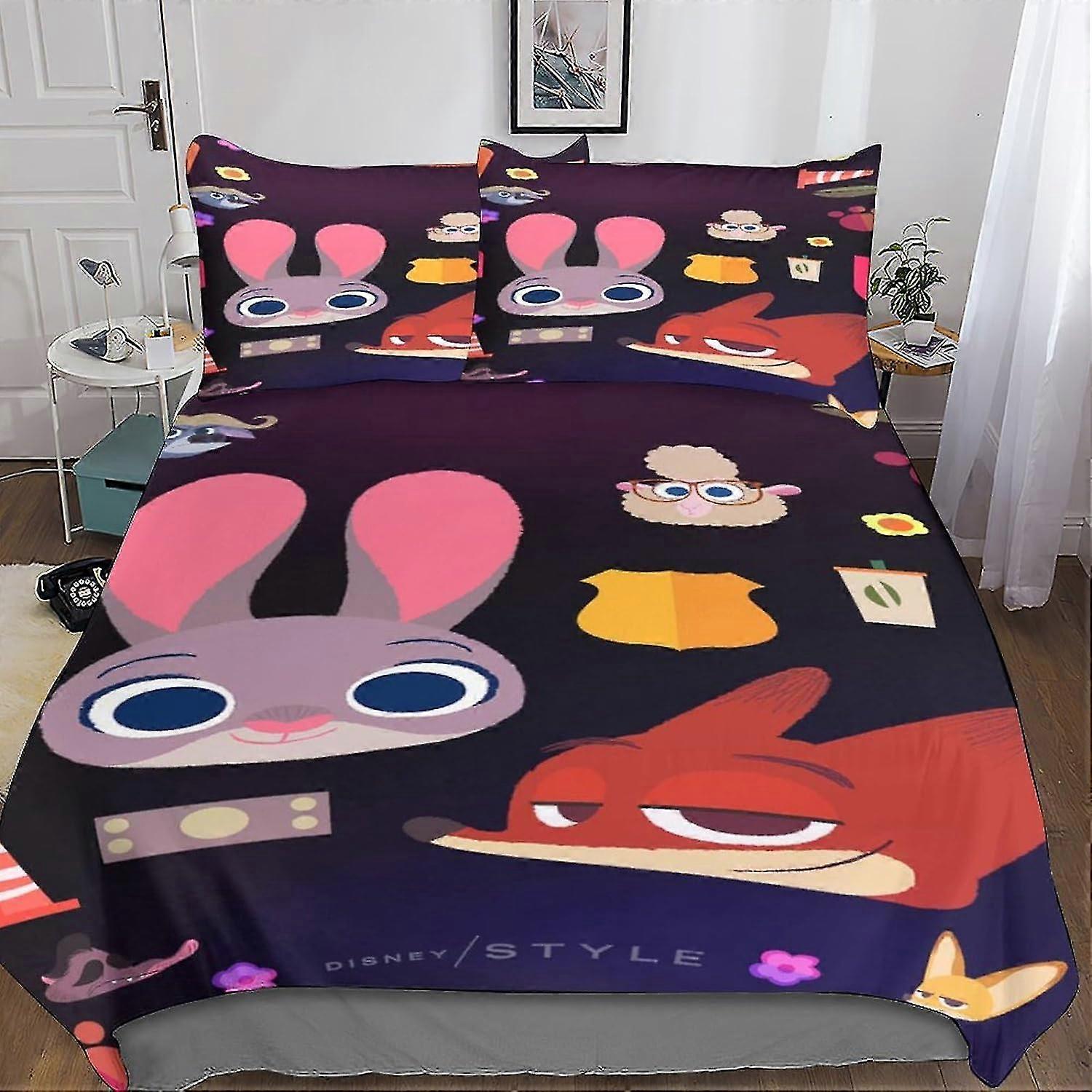 3-Piece Bedding Set Cover Duvet with 3D Design for Kids featuring Zootropolis Characters, Soft Microfiber with Zipper Closure