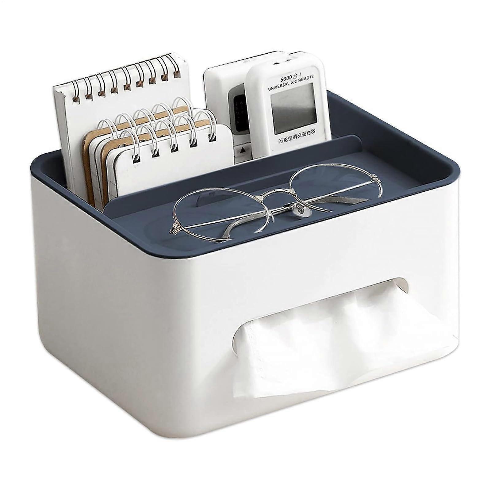 Tissue Organizer Desktop Box With Phone Slot Rectangular Tissue Holder Dark Blue Small Size Dorm Desk And Apartment Storage