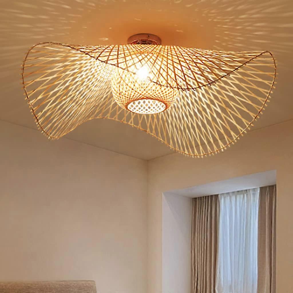 Ceiling Light E27 Bamboo Rattan Vintage Adjustable Pendant Lamp 100cm