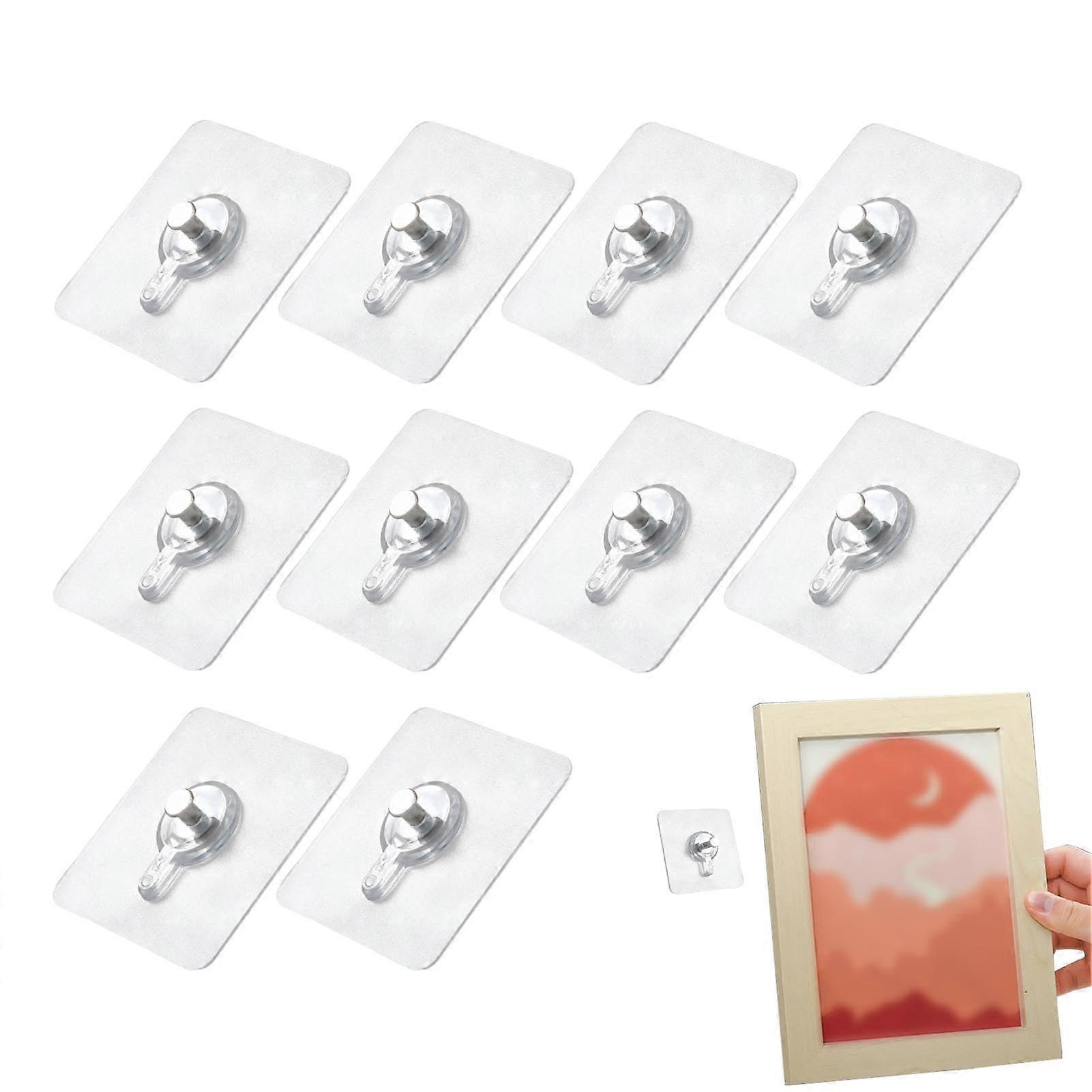 Sticky Wall Hooks 10 Pieces, Strong Oil-Resistant and Waterproof Adhesive Hooks for Kitchen and Shower Wall, No Drilling