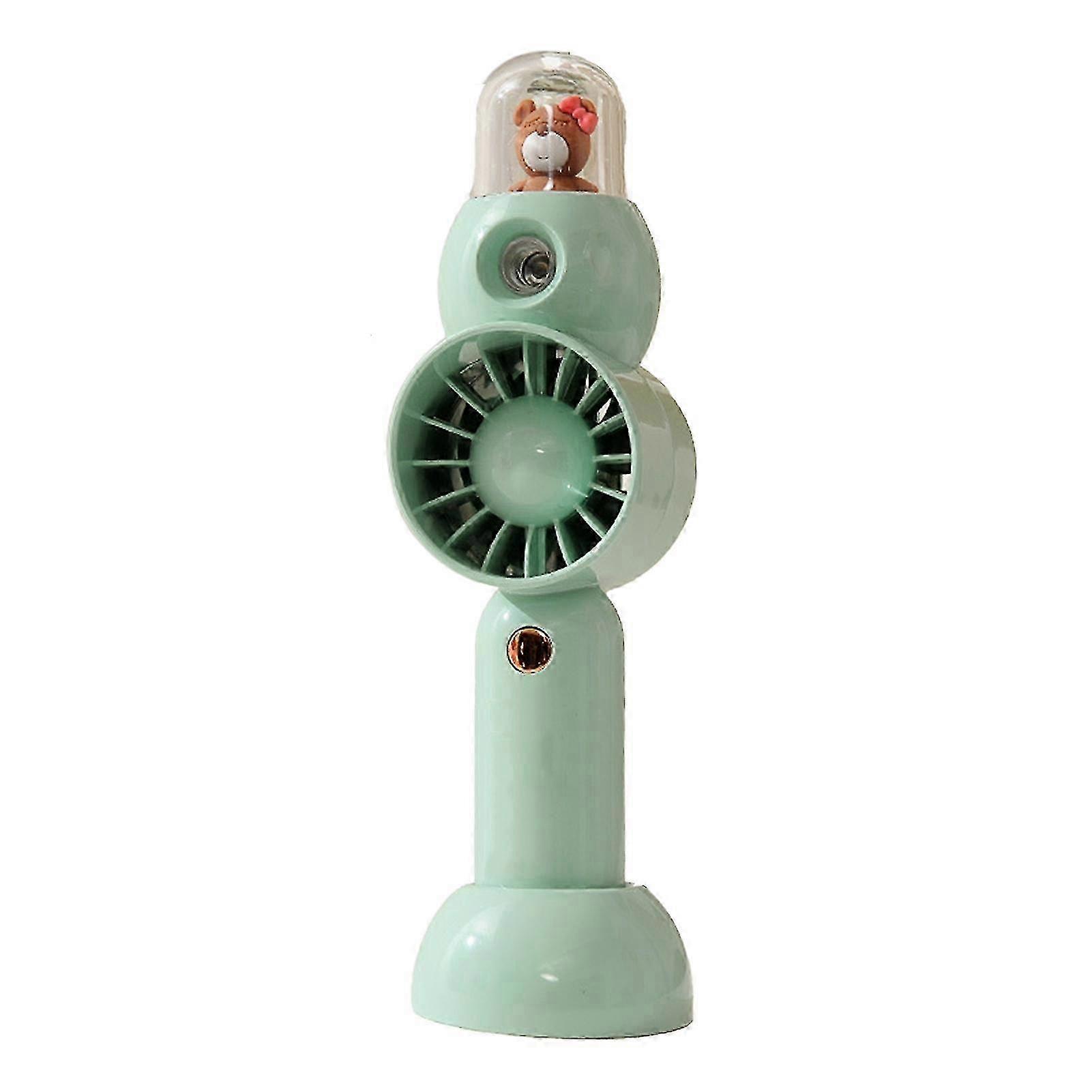 1 Set 50ML Handheld Fan 3 Wind Speeds Fine Atomization USB Low Noise Detachable Base 2 in 1 Humidification Cooling Fan Dorm Supply