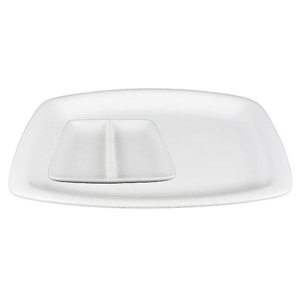 Rectangular Rounded Plate + Mini Dish Set - 12 Pieces White