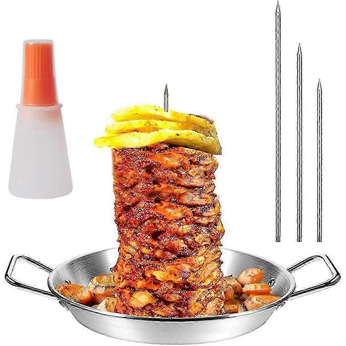 Stainless Steel Vertical Skewer for Grill, Brazilian Style Spit Stand with 3 Removable Skewers for BBQ and Rotisserie Cooking