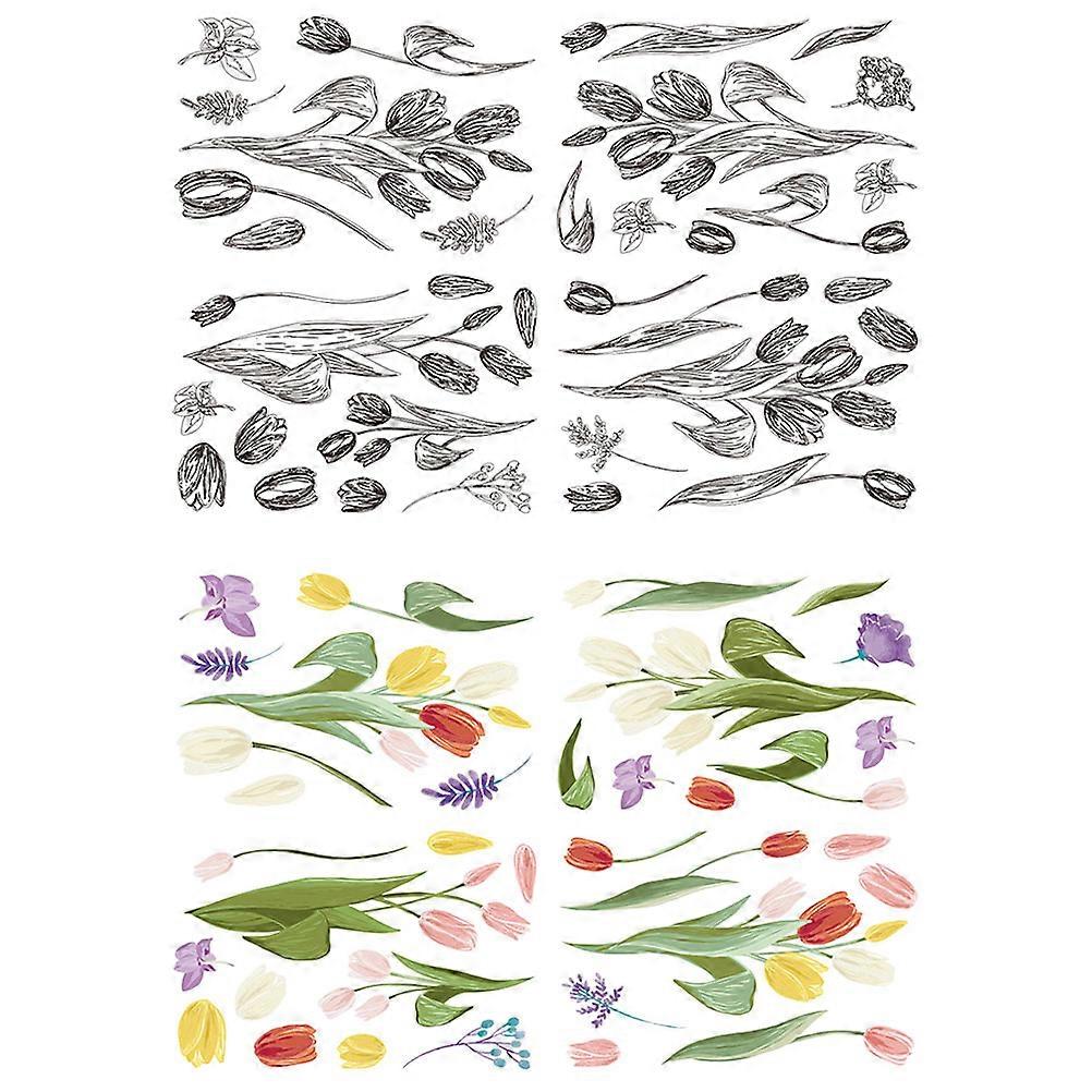 Flower Glass Window Sticker Set of Tulip Pattern Static Clings for Glass Door Festive Atmosphere Creation 1Set