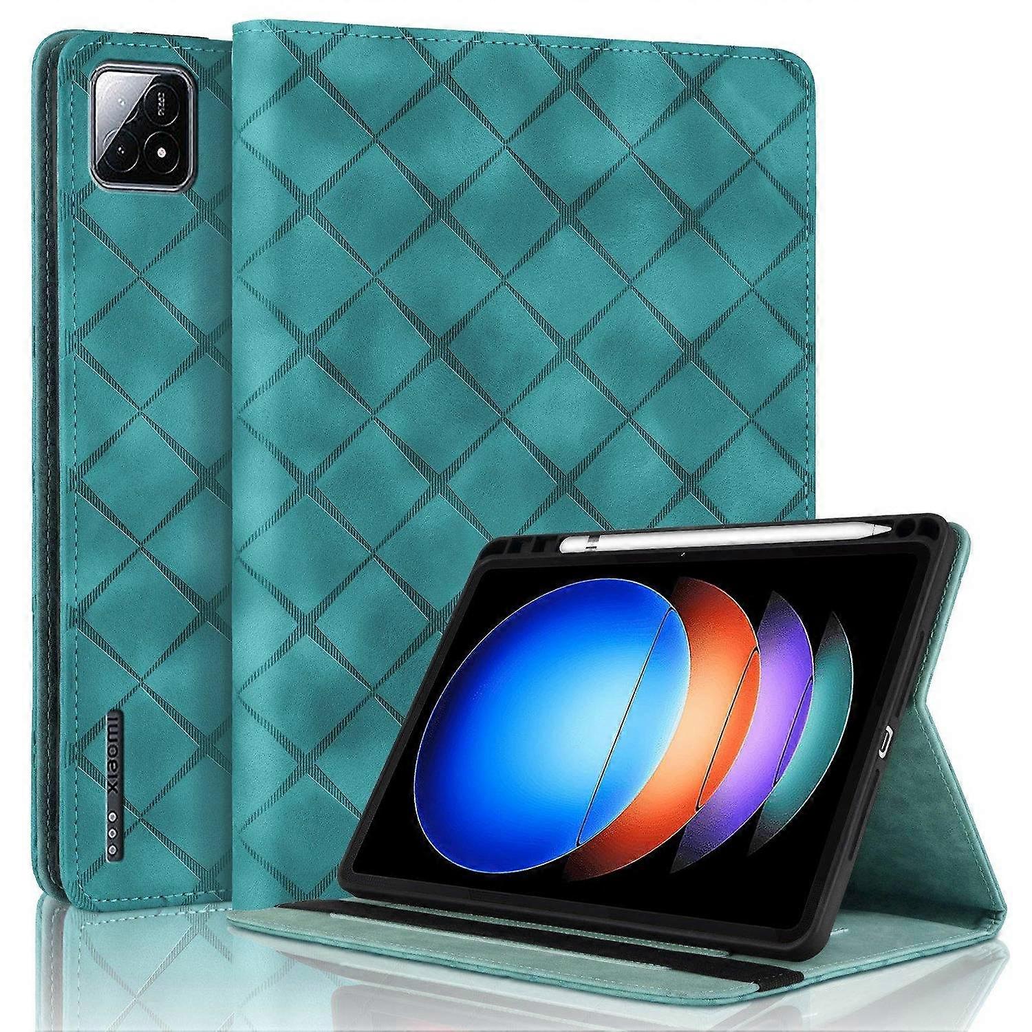 Embossed Leather Case For Xiaomi Pad 6S Pro 12.4 - Green