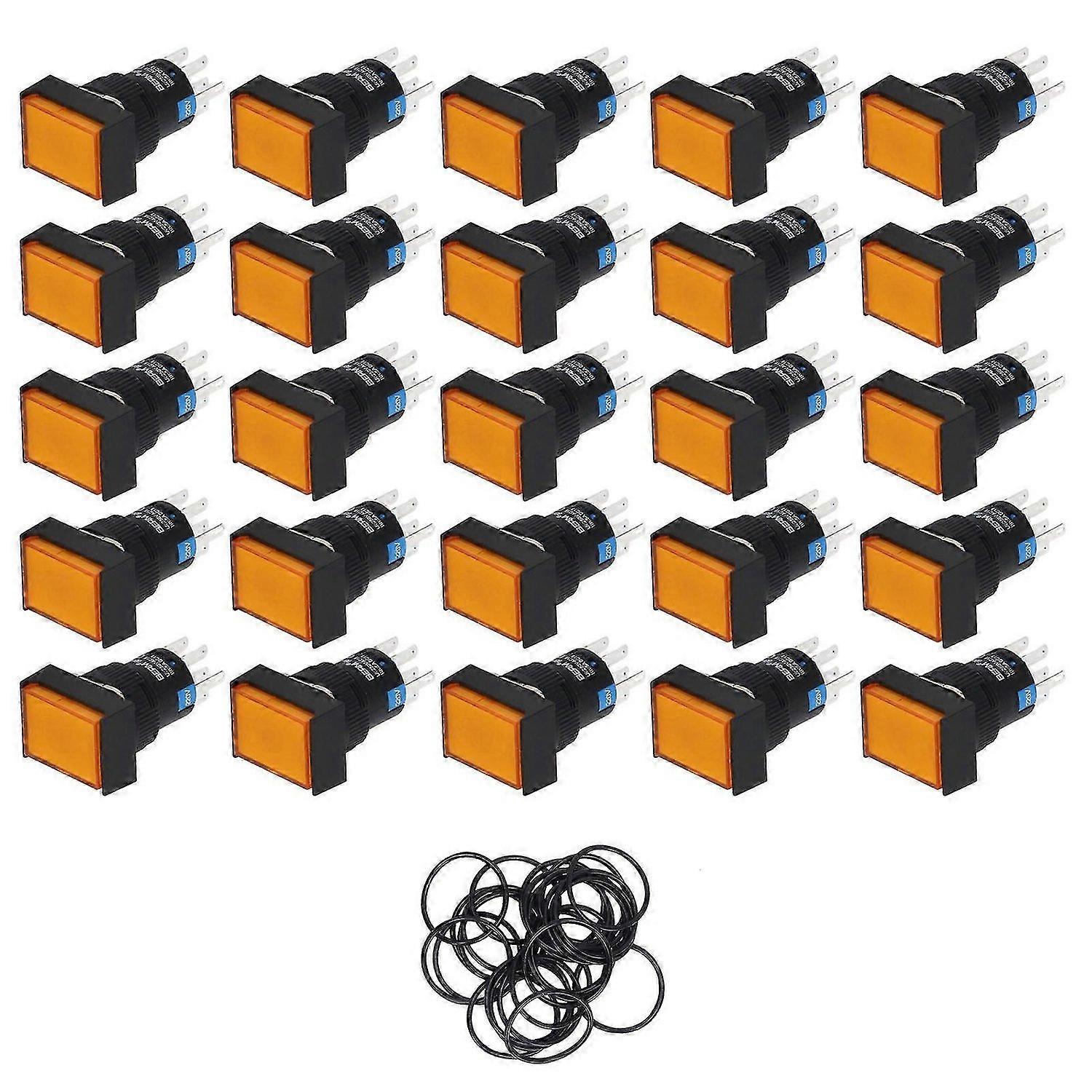 25PCS Self Resetting Push Button Switch 6 Pin Rectangular Momentary ABS Push Switch with Washer 220V