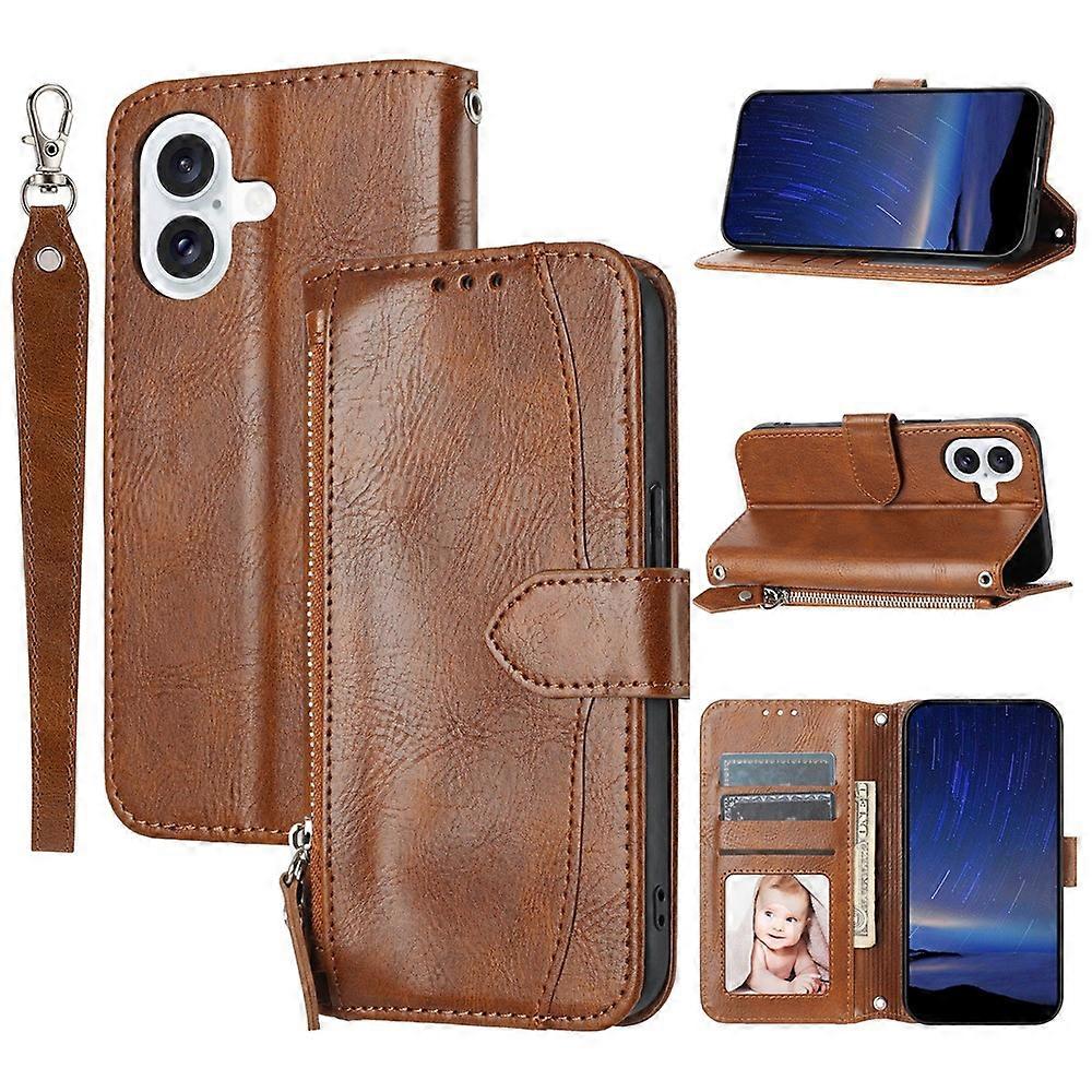 Compatible For iPhone 17 Case Zipper Pocket Wallet Leather Phone Cover with Wrist Strap
