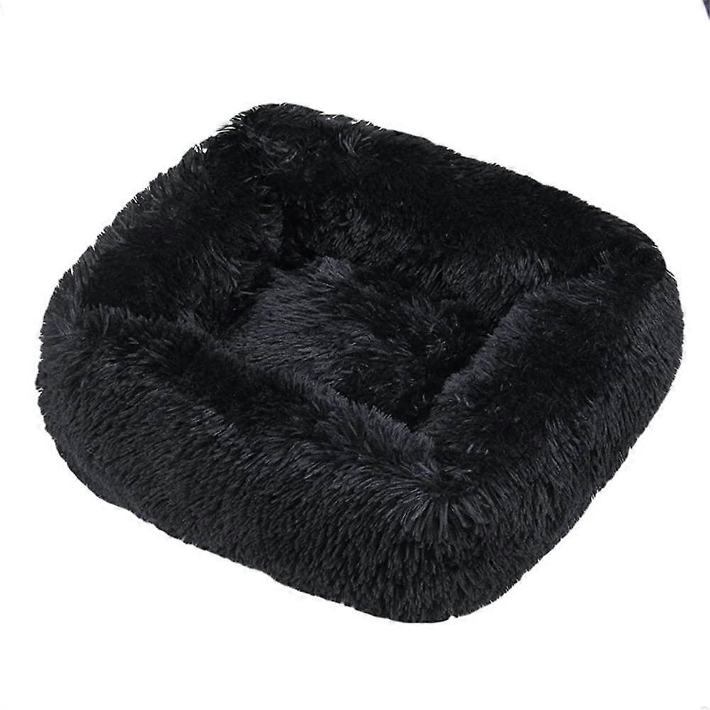 Dog Bed Square Cushion Plush Soft, Non-Slip Base, Doughnut Style Cat Dog Bed XS Black